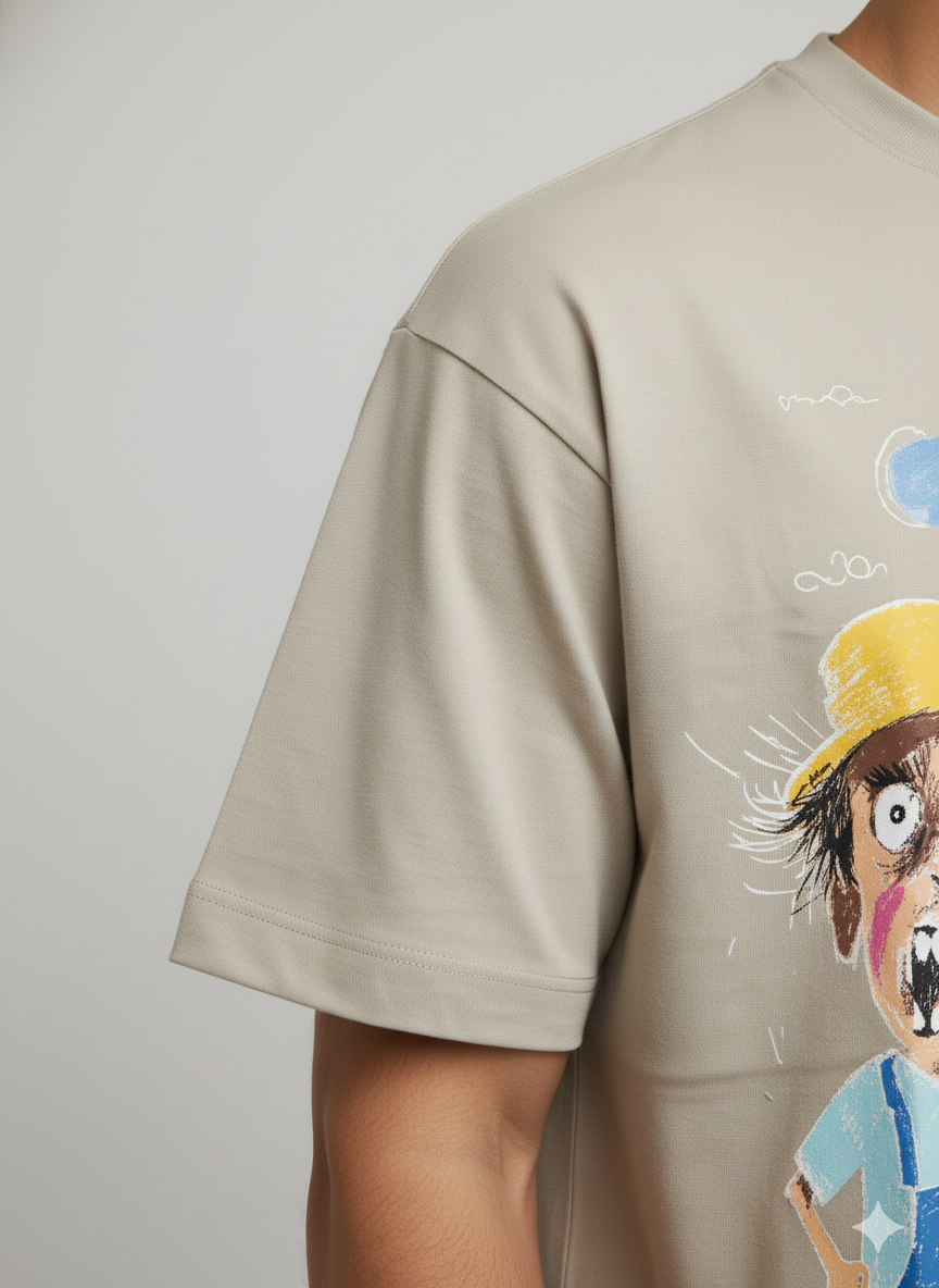 Farmer & Cow Graphic Oversized T-Shirt for Men – Beige