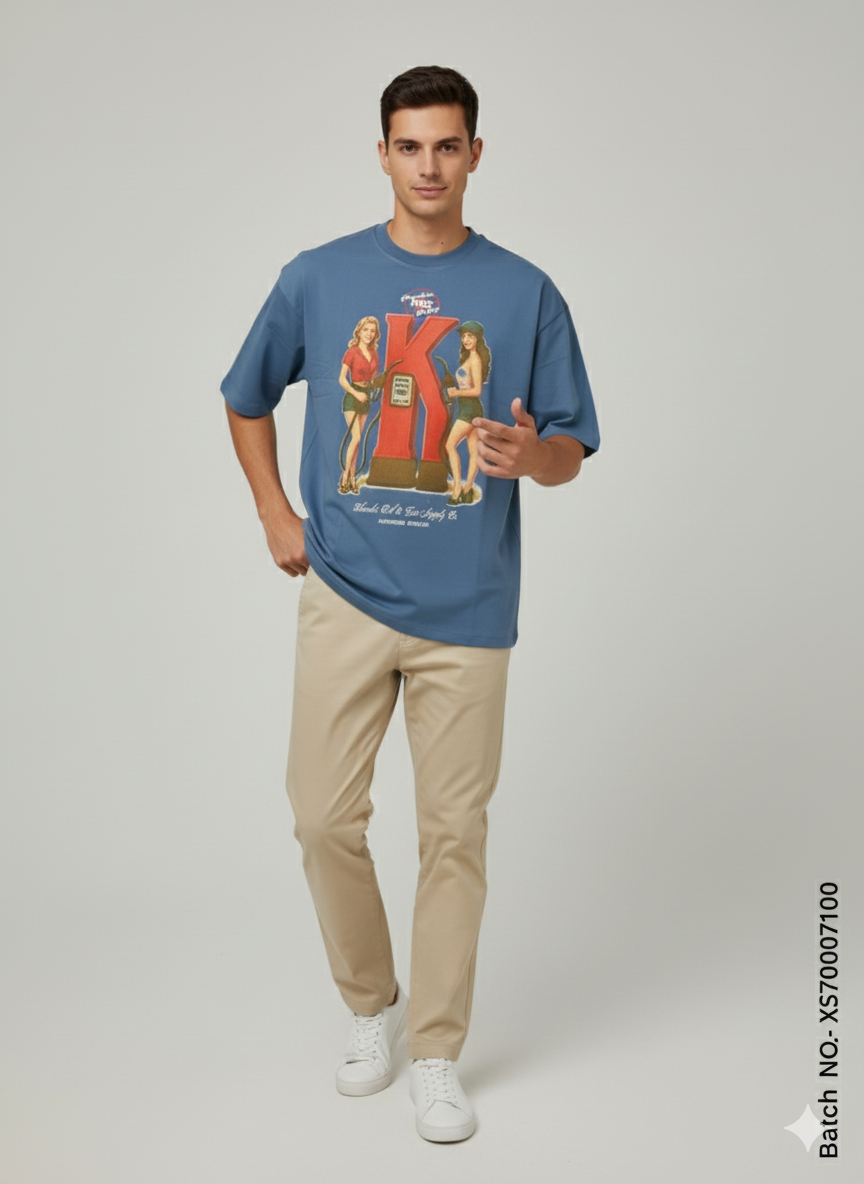 Retro “K” Graphic Oversized T-Shirt – Blue