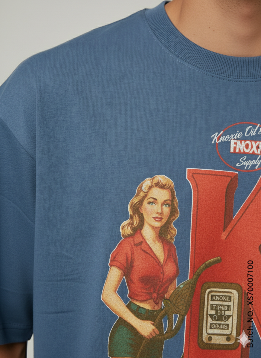 Retro “K” Graphic Oversized T-Shirt – Blue