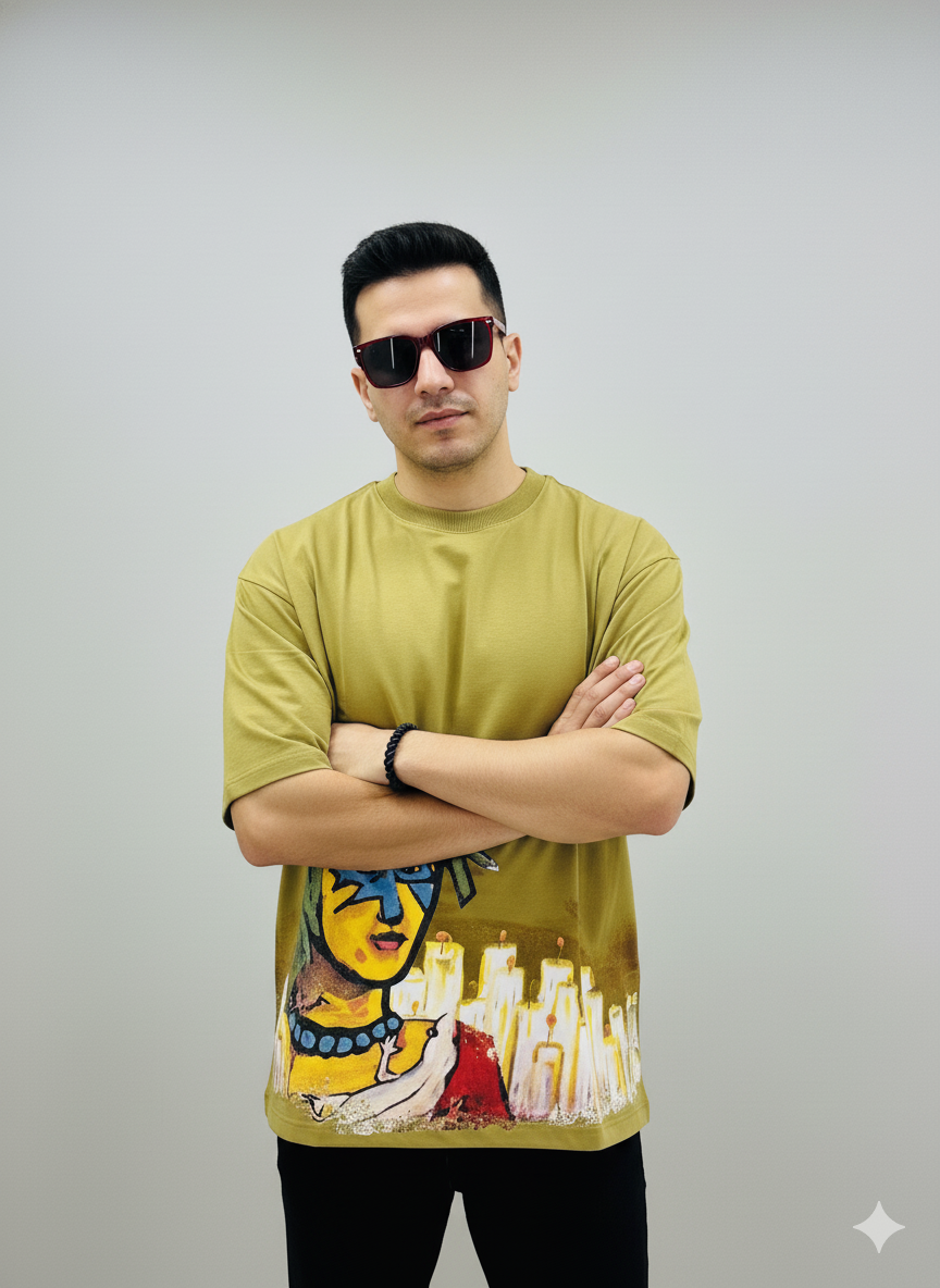Mustard Mirage Oversized Graphic T-Shirt – Mustard