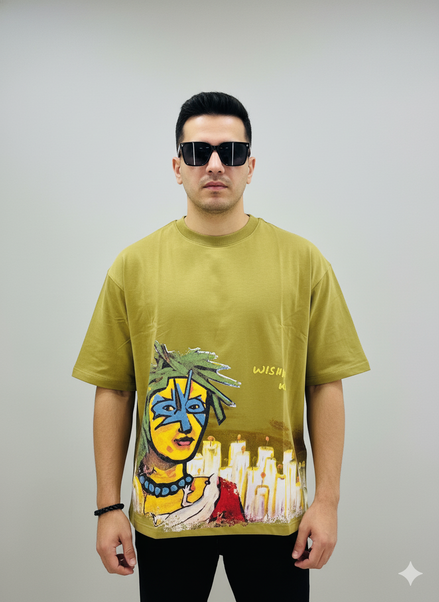 Mustard Mirage Oversized Graphic T-Shirt – Mustard