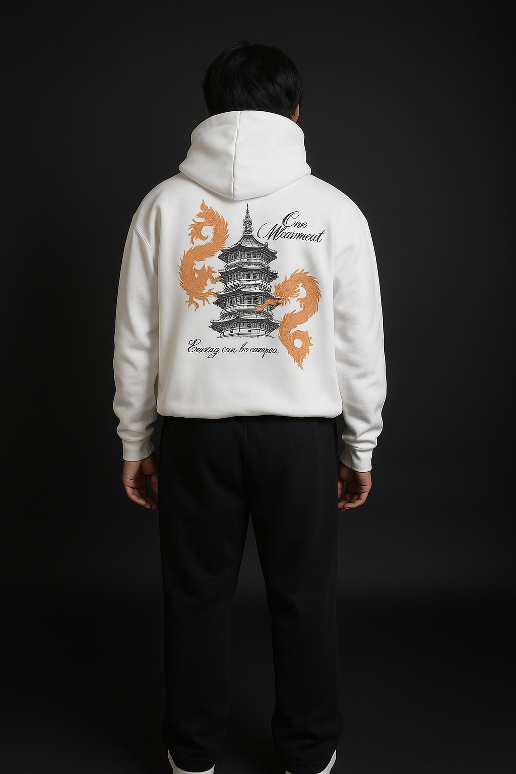 UrbnNests Premium White Oversized Hoodie with Dragon Graphics