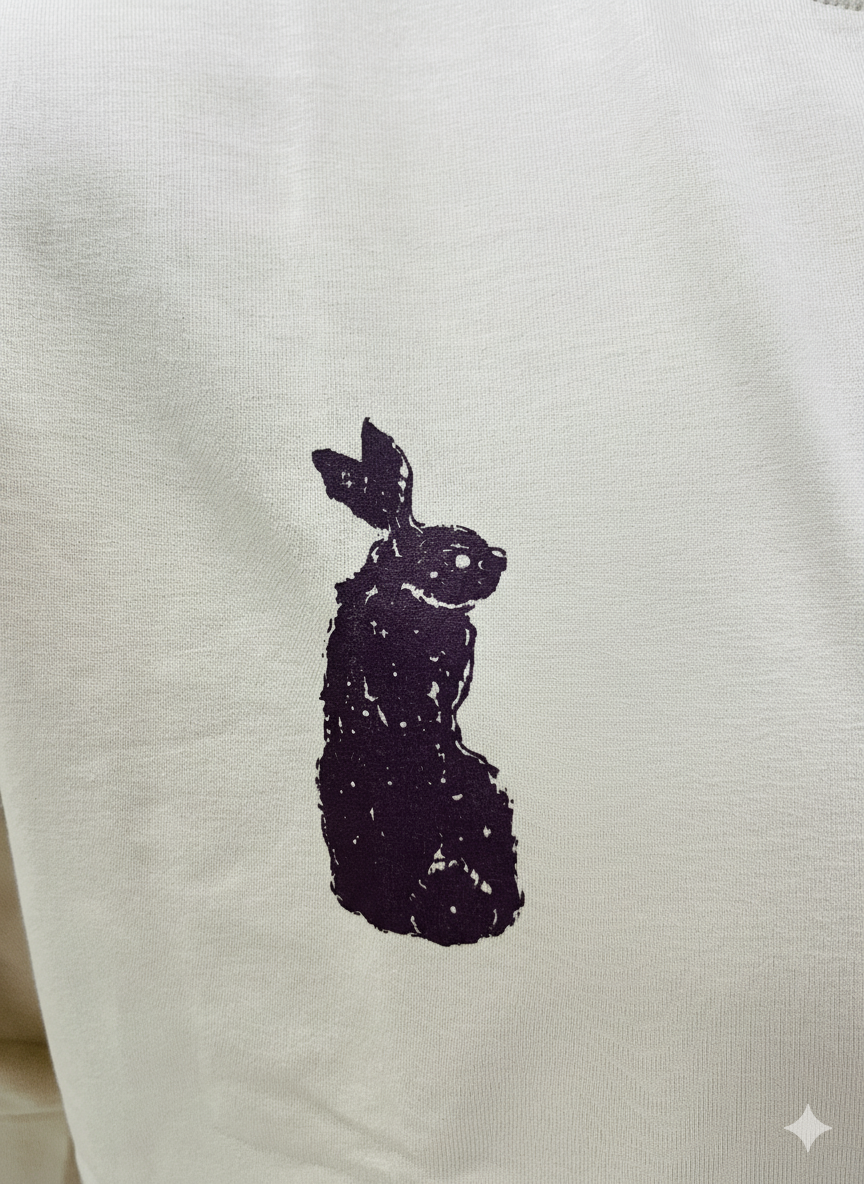 Cosmic Bunny Oversized Graphic T-Shirt – Light Tan