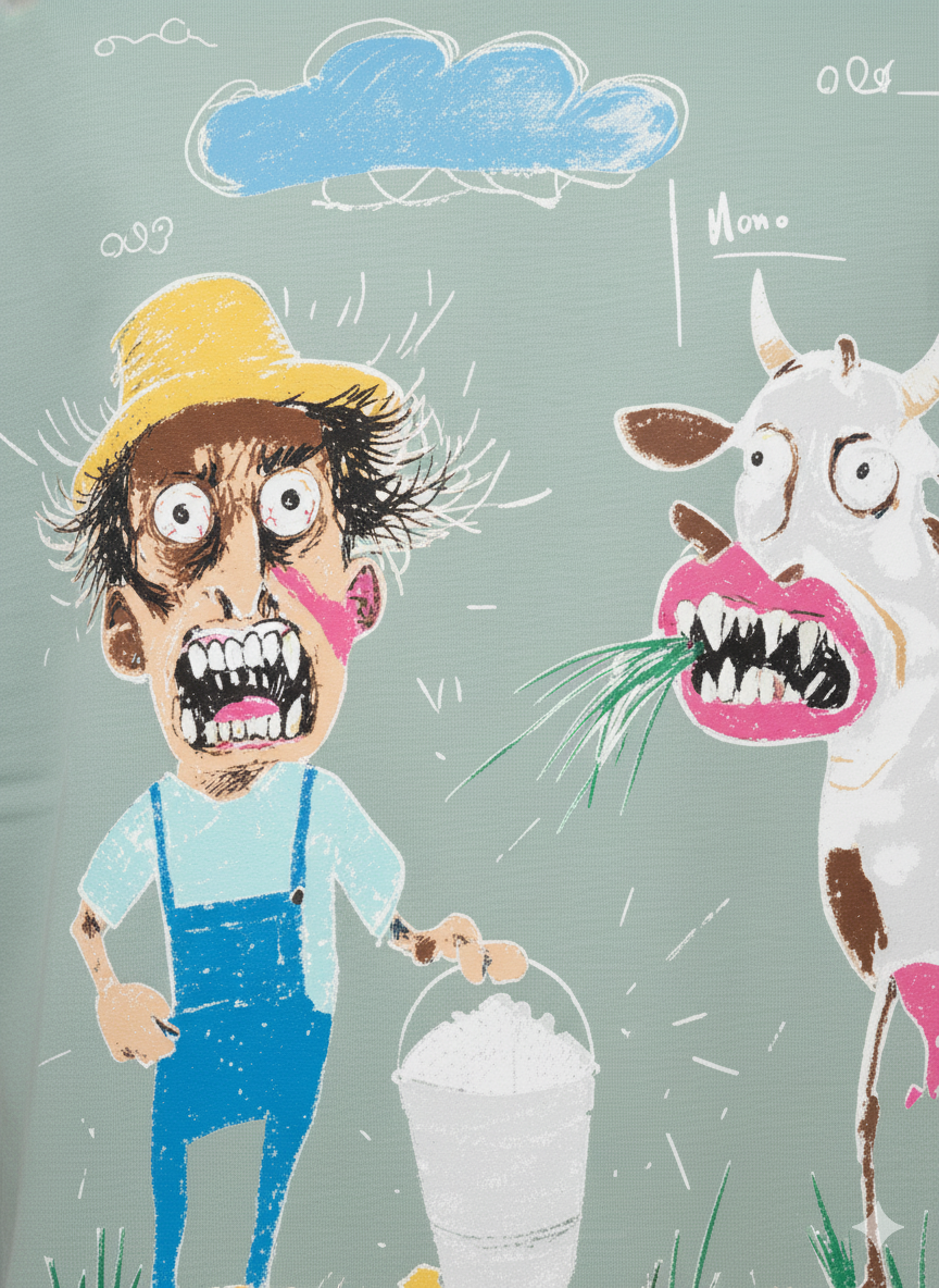 Farmer & Cow Graphic Oversized T-Shirt – Mint Green