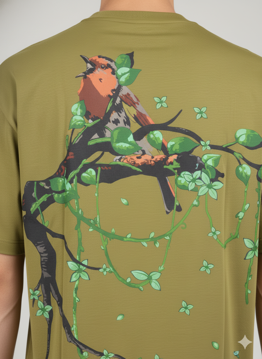 URBNNESTS Olive Green Back Print Oversized T-Shirt