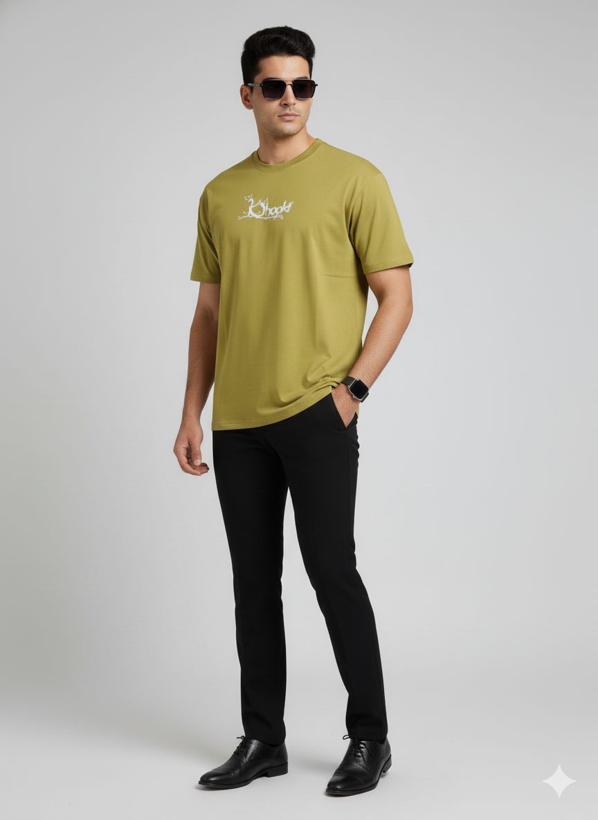 URBNNESTS Olive Green Back Print Oversized T-Shirt