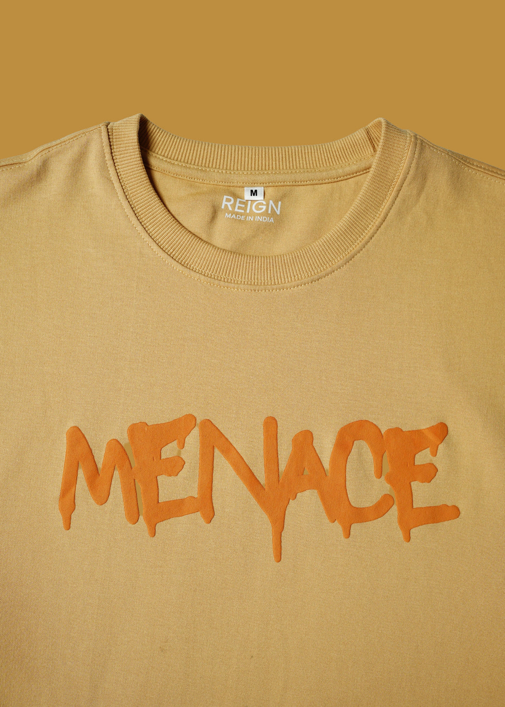 MENACE Beige Flame Graphic T-Shirt for Men – Trendy Cotton Streetwear Tee by Urbnnests