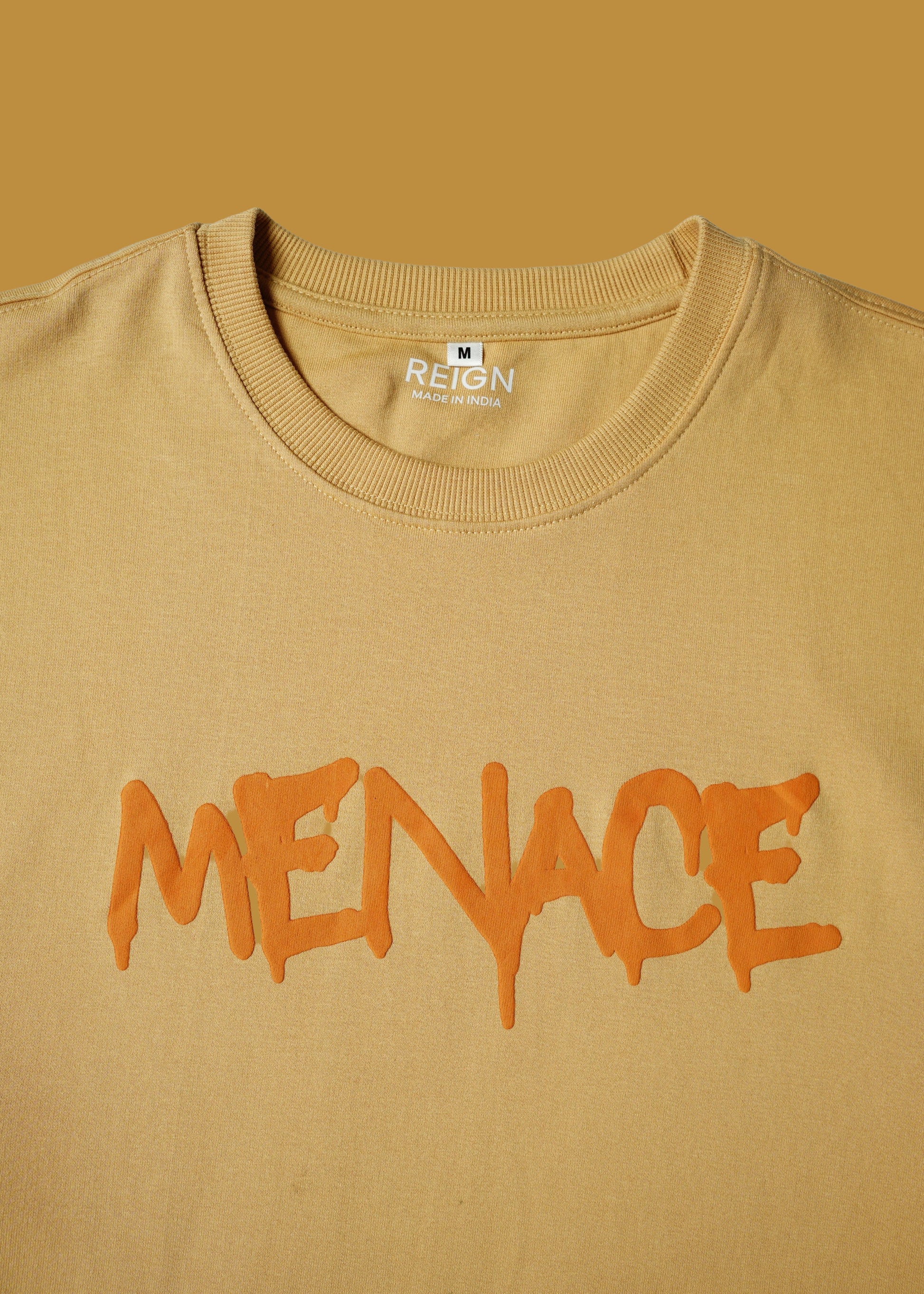 MENACE Beige Flame Graphic T-Shirt for Men – Trendy Cotton Streetwear Tee by Urbnnests