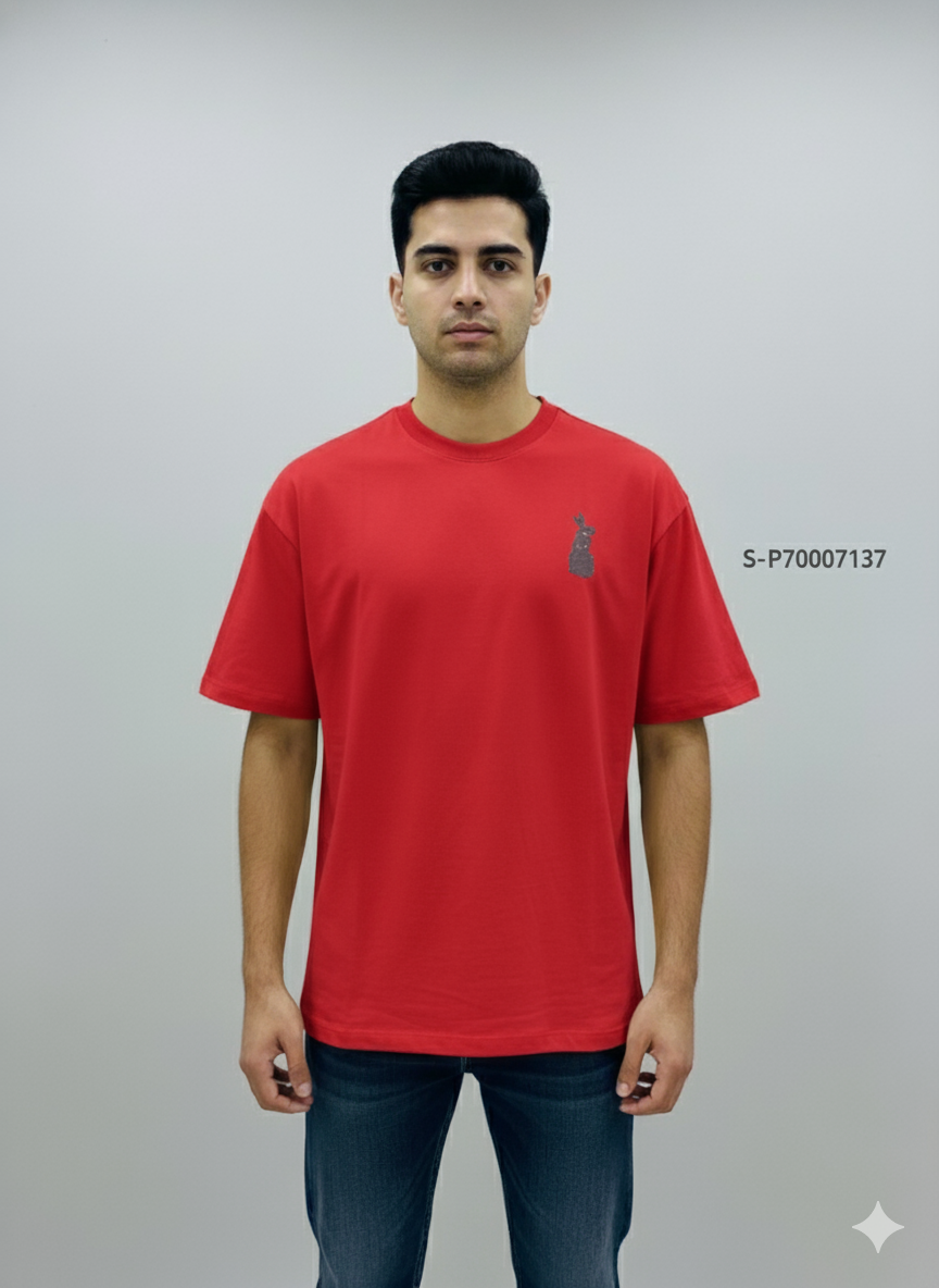 Inferno Rabbit Oversized Graphic T-Shirt – Red