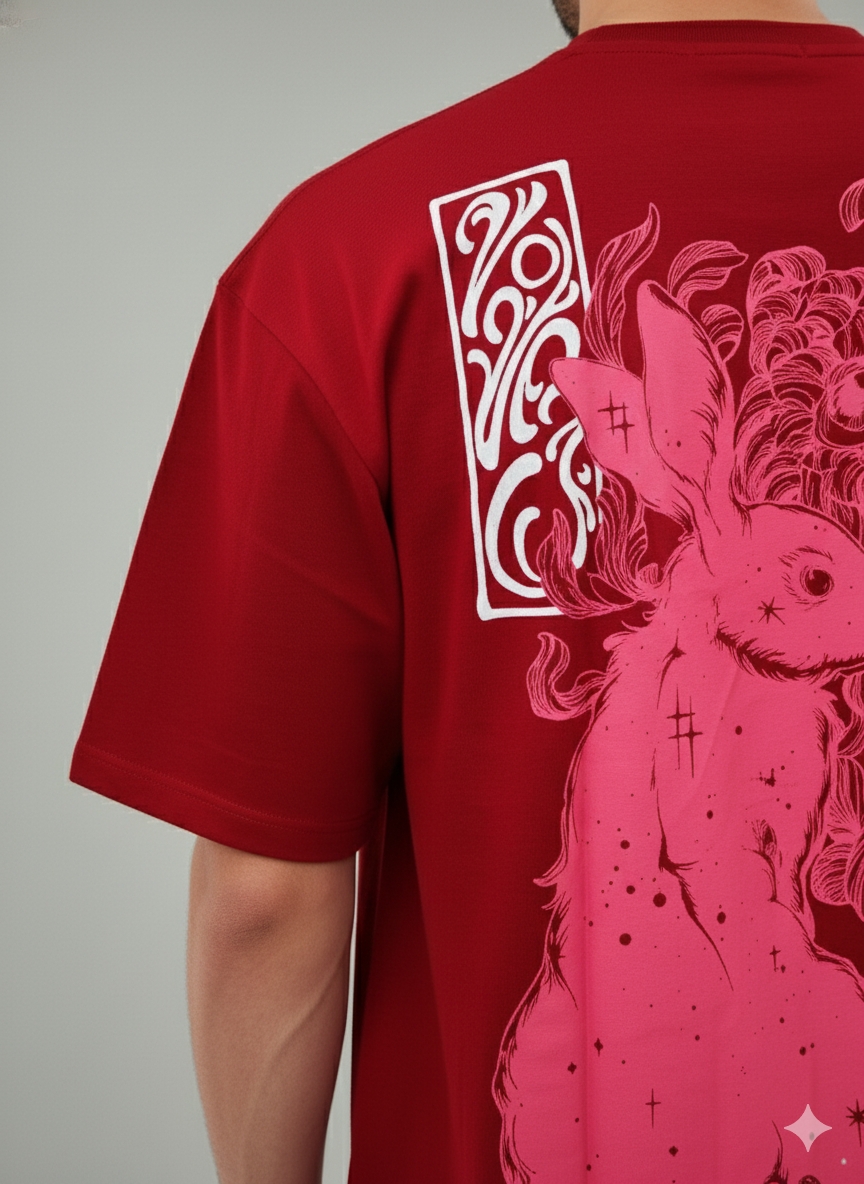 Inferno Rabbit Oversized Graphic T-Shirt – Red