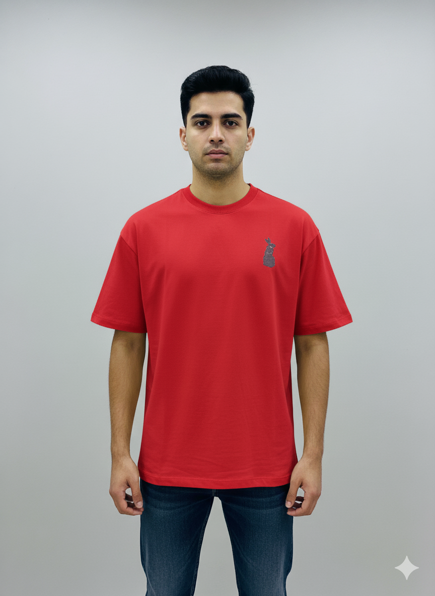 Inferno Rabbit Oversized Graphic T-Shirt – Red