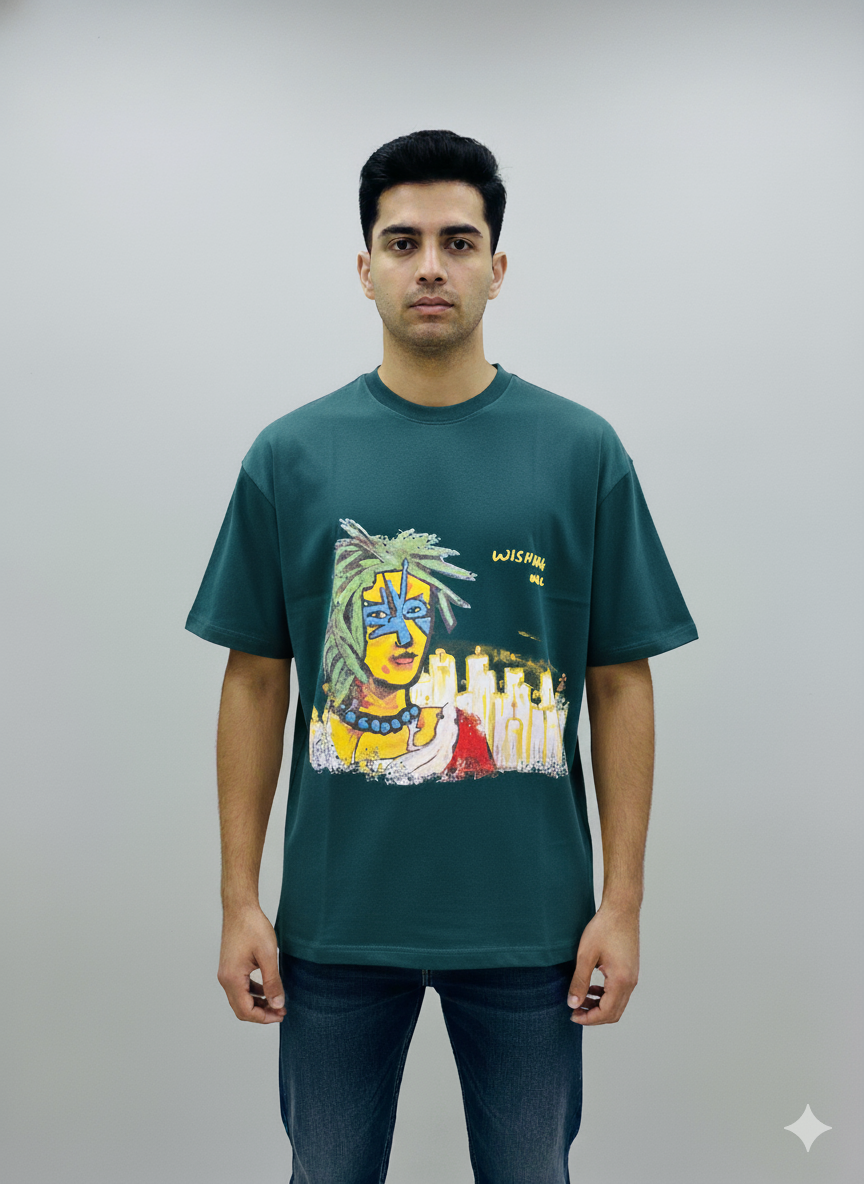 Retro Aura Oversized Graphic T-Shirt – Green